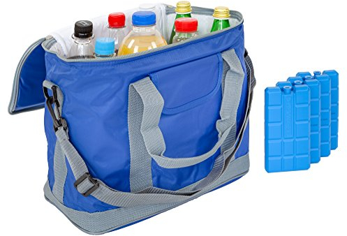 Kühltasche MARBELLA 20 Liter (= 36 Dosen) inkl. 4 Akkus für Picknick, Grillen, Wandern, Ausflüge, Urlaub (Blau)