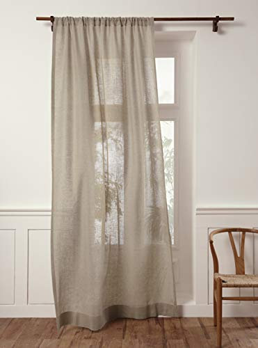 Solino Home Durchsichtiger Leinen-Vorhang, 274 cm lang, europäisches 100 % reines Leinen, durchscheinend, natürliche Fensterbehandlung, Panel, 132 x 274 cm, lichtfilternder Vorhang für Wohnzimmer,