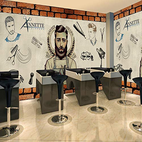Papier Peint Salon De Coiffure Décoration Papier Peint Tendance Barbier Décoration Murale Papier Peint Rétro Personnalité Salon Personnalisé Sans Couture Murale, 250 * 175