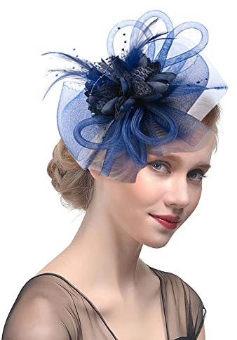 LONTG Bibi Mariage Femmes Dames Chapeau Plume Rétro Petit Chapeau de Cérémonie Banquet Soirée Bandeau Coiffure de Marié Demoiselle d'honneur Fascinator Voilette en Maille de Halloween Carnaval