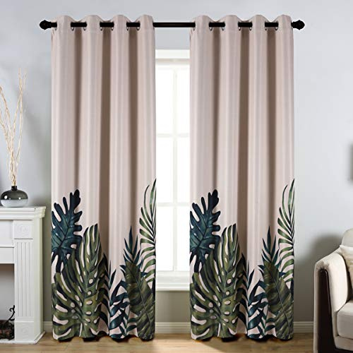 Taisier Home 183 cm Verdunkelungsvorhänge Palm Leaves – wärmeisolierende Vorhänge mit Ösen, exotischer Tropendruck, lichtabschirmend, 2 Paneele Set für Wohnzimmer oder Schlafzimmer