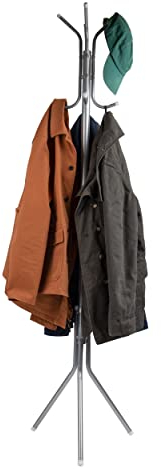 Mind Reader Perchero de metal, árbol de pasillo, independiente, perchero, sombrero, chaqueta, bolso, metal, 14.75 pulgadas de largo x 16.5 pulgadas de ancho x 69 pulgadas de alto, plateado