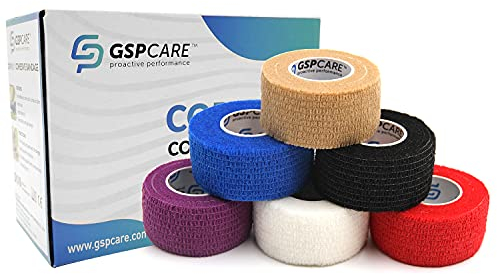 GSPCARE Selbsthaftende Bandage 2,5 cm x 4,5 m, 6 Rollen Elastisch Kohäsiver Verband Tierverband Selbstklebend, Haftbandage für Schwellungen der Knöchelverstauchungen am Handgelenk