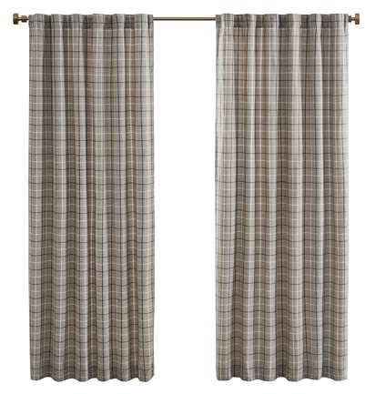 Madison Park Anaheim Cabin Plaid Vorhang Fenster, wärmeisoliertes Fleece-Futter, Wohnzimmer-Dekoration, lichtblockierender Vorhang für Schlafzimmer, 1 Paneel, 127 x 213 cm, Stangentasche, Braun