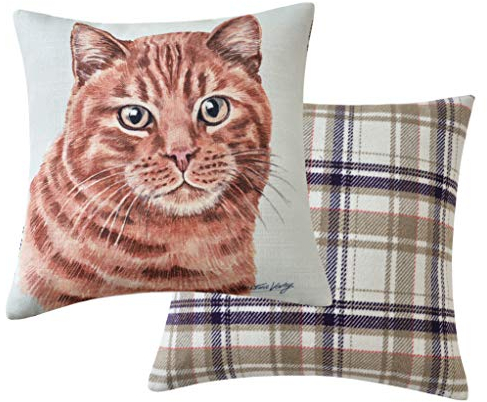 Maturi gefülltes Sitzkissen mit Ingwer-Katze, Aquarellbild, Stuhlkissen, Sofakissen, 43 x 43 cm