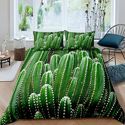 richhome Eleganter Kaktus Bettwäsche-Set Liebe Floret Bettwäsche Set 135x200cm Pflanzenbotanisch Betten Set für Kinder Jungen Mädchen Teenager 2St.Bettbezug Reißverschluss Mikrofaser