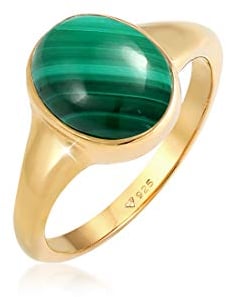 Elli PREMIUM Ring Damen Siegelring Elegant Grün mit Malachit 925 Sterling Silber Vergoldet