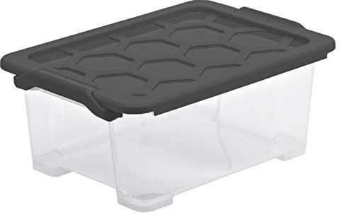Rotho Evo Safe Keeping Aufbewahrungsbox 11l mit Deckel, lebensmittelechter Kunststoff (PP) BPA-frei, anthrazit, 11l (39.3 x 28.3 x 16.0 cm)
