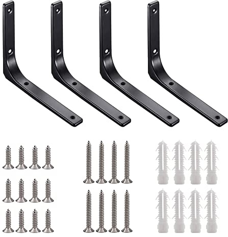 Regalhalterung, Eckwinkel, Regalstütze, Wandmontage, robust, schwarz, Metall, Wandmontage, mit Schrauben und Dübeln, 150 mm x 125 mm, 4 Stück