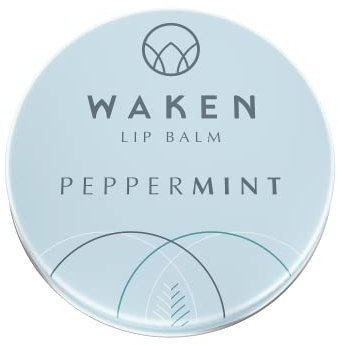 Waken, 15ml Rich & Nourishing Lip Balm, Peppermint, Fresh & Cool Natural Flavour, Vegan, Vitamin E, Shea Butter & Cocoa Butter, 100% Natural, No Petroleum Jelly, Sustainable Packaging