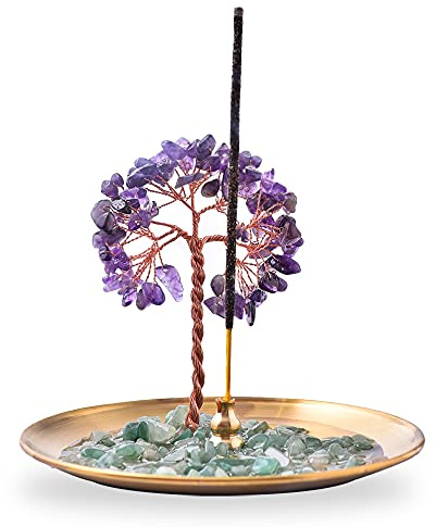 Incense Holder for Sticks, Healing Crystal Stone Money Tree Incense Burner, Ash Catcher for Yoga, Meditation and Home Decor
