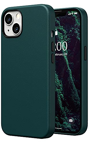 SURPHY Faux Leather Case Compatible with iPhone 13 Case 6.1 inch, Premium PU Leather Case Cover (with Metallic Buttons & Microfiber Lining) for iPhone 13, Teal Green