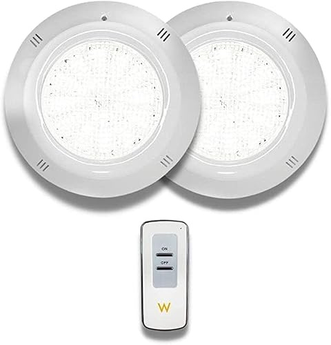 SWIMHOME Pack Iluminación Piscina | 2 Focos LED de Superficie + Control Remoto ON/Off | ABS Blanco Resistente | Ø29 cm 35W 12V/AC Blanco Frío 6000k