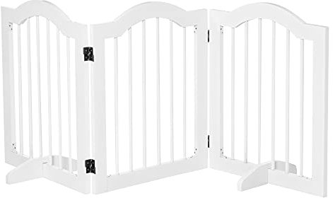 PawHut Cancellino per Cani Pieghevole a 3 Sezioni in Legno, Barriera per Cani con Piedini, Cancelletto di Sicurezza per Cani Piccoli, 154.5x29.5x61cm, Bianco