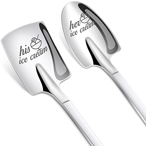Wedding Gifts for Her and Him Ice Cream Spoons, Stainless Steel Coffee Spoon Pack of 2 Set Christmas Valentines Day Wedding Gifts for Couple Lovers-2