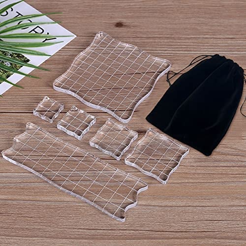 6 Stück transparente Stempelblöcke mit gebogenen Kanten, Acryl mit Rasterlinien, Stempelwerkzeug, dekorative Stempelhalter für Album, Scrapbooking, Basteln,Kartendekorationen