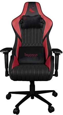 Konix Drakkar Chaise de Bureau Gaming Hel - Inclinaison siège 150° - Cuir polyuréthane Lisse - Noir et Rouge