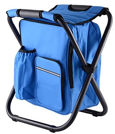Generic Sitzrucksack Klapp Campingstuhl Hocker Rucksack mit Kühler Isolierte Picknick Tasche Portable Wandern für Outdoor Indoor Fishing Travel Beach,Blue,S