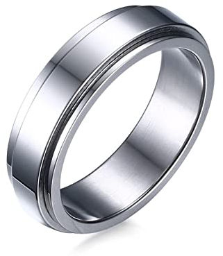 Epinki Ring Anxiety, Spinner Ringe für Männer Frauen Teen Cool 6mm Angst Ringe Edelstahl Fidget Ring Stressabbau Hochzeit Versprechen Band Ringe, Gr.54 (17.2)