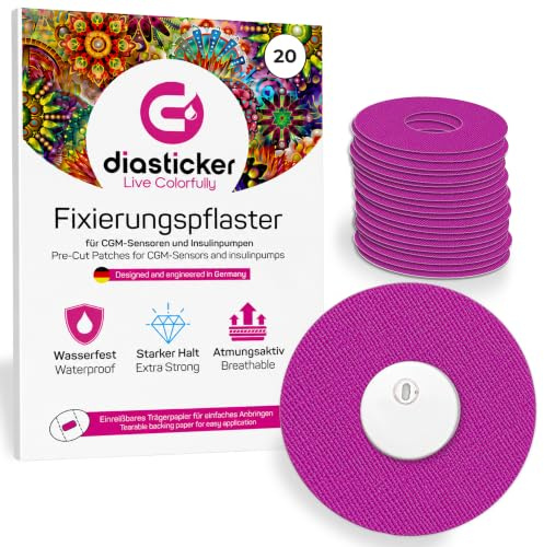 Diasticker | Freestyle Libre 3/3 Plus Fixierpflaster (20 Stück, Lila – Extra starker Halt, wasserfest & hypoallergen, Ringpflaster zur Sensor-Fixierung
