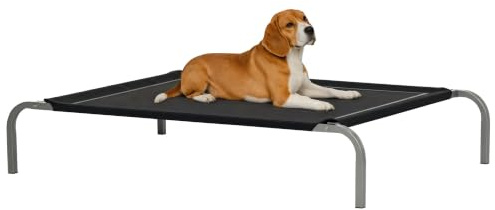 PawHut Elevated Pet Bed for Large Medium Dogs, 110 x 75 x 20 cm, Black | Cooling Raised Cot Style Bed, Non-slip Pads, Steel Frame, Breathable Mesh Fabric