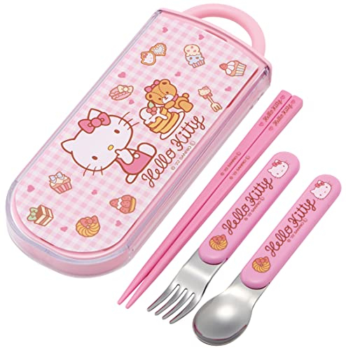 Skater TACC2AG-A Trio Set, Chopsticks, Spoon, Fork, Hello Kitty, Sweets, Sanrio, Kids, Antibacterial, Made in Japan