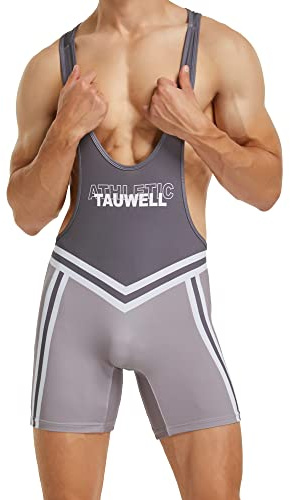 YUFEIDA Sportskjortor för män aktiva undertröjor One Piece Boxer Singlet Brottning Bodywear Aktiv Baslager Bodysuit, Grå, XL