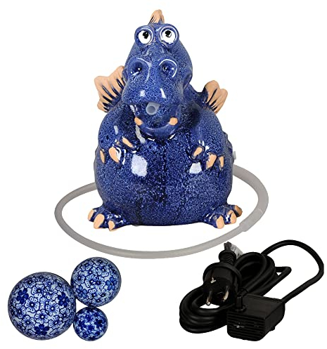Storm's Gartenzaubereien Wasserspeier Drache mit Pumpe 230V 14cm und 3 blauen Schwimmkugeln für Miniteiche - Balkon und Terrasse