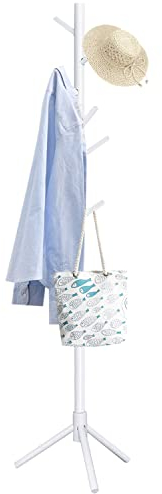 Yawinhe Garderobenständer, Kleiderständer aus Massivholz,Freistehende Garderobe in Baumform,180cm Höhe,Mit 8-Haken und 3-verstellbaren Höhen,für Eingänge,Wohnzimmer,Weiß,1 Pack
