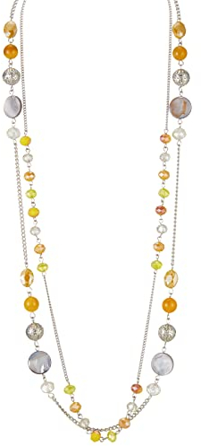 FULU AUTUMN Damen Statement Kette Lange Perlenkette Silber Chain Zwei Strang Modeschmuck Halskette Geburtstagsgeschenk(Yellow)