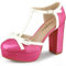 Allegra K Women's Platform Bow T Strap Chunky Heels Pumps Hot Pink 6 UK/Label Size 8 US