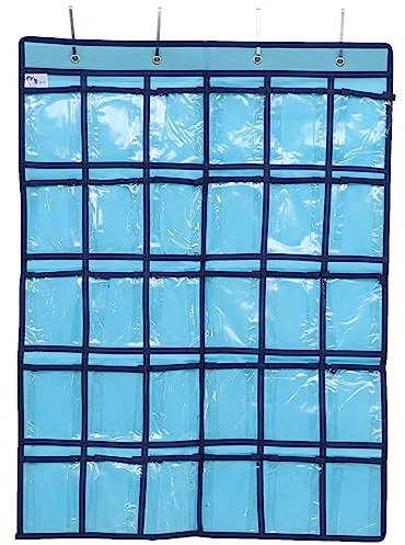 STOBOK Kalender-Taschendiagramm für Klassenzimmer, Handys, Taschenrechnerhalter für Lehrer, Wandaufhängung, Organizer mit 30 transparenten Fächern, 80 x 60 x 2 cm (blau)