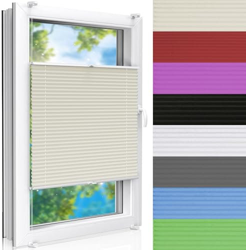 Jalousien Fenster Ohne Bohren 30 x 210 cm Rollo für Fenster Verdunkelnd & lichtundurchlässig leicht zu montieren mit Klemmträger für Fenster und Tür, Beige