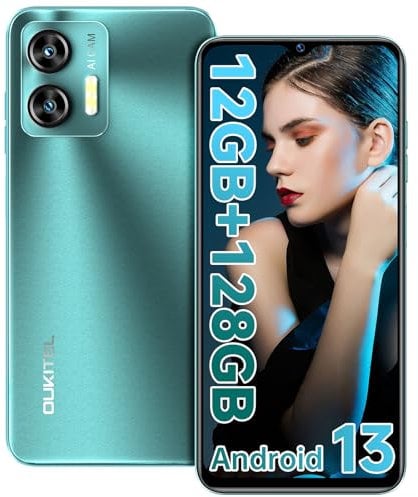 OUKITEL C36 Sim-free Unlocked Mobile Phones Upgrade Version 12GB RAM 128GB ROM Android 13 Smartphone, Octa-Core, 5150mAh battery, 6.56 inch HD+ Display, 4G Dual SIM, Face ID&Fingerprint, GPS