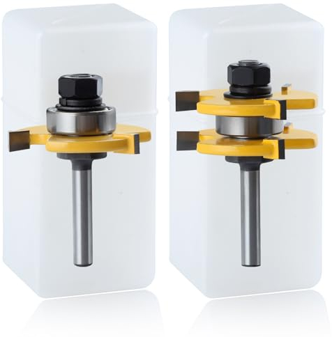 SPEEDWOX 2Pcs Adjustable Tongue and Groove Router Bit 3 Teeth T Shape Tongue and Groove Router Bit Set Router Bits 1/4 Shank Wood Milling Cutter for Woodworking Doors Drawers Shelves Floors Cabinet