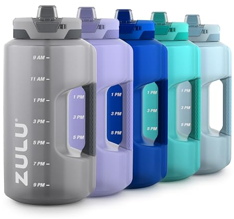 Zulu Goals Gallon 128oz Large Water Bottle Jug with Time Marker & Handle for All Day Hydration | Silicone Soft Straw with Locking Leak-Proof Lid | For Gym, Camping, Workout, and Outdoors | Grey