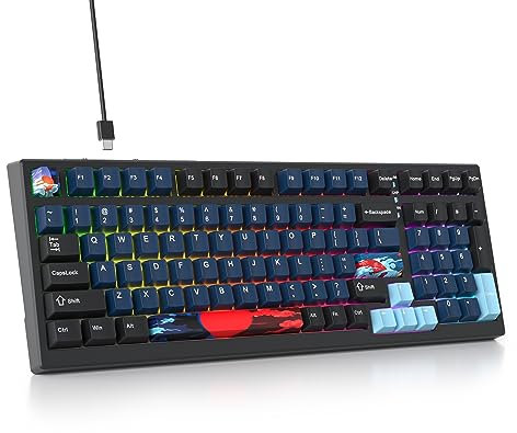 iTastatur 96% de teclado programable, 99 teclas con cable RGB intercambiable en caliente mecánico para juegos con interruptores silenciosos prelubricados para Mac/Win (azul oscuro)
