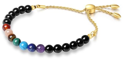 COAI Damen Chakra Armband mit natürlichen Schwarzen Turmalin Perlen und Chakra Steinen