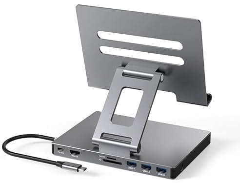 Support de hub USB C pour iPad Pro M4 M2 M1 13 12,9 11 iPad Air Station d'accueil pliable avec HDMI 4K 60 Hz, charge PD, lecteur de carte SD/TF, 3 USB 3.0, audio 3,5 mm, accessoires pour station