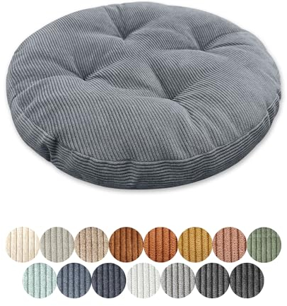 Lsjoaw Sitzkissen Rund 35cm Dicke 6cm 1 Stück Bodenkissen Rund Sitzpolster Stuhlauflage Sitzpolster Stuhlkissen Polster Auflage für Wohnzimmer Büro Konferenzraum Cordstoff (Hellgraublau)