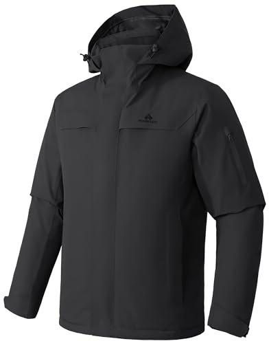 Herren Skijacke Wasserdicht Warm Atmungsaktiv Snowboardjacke Winterjacke mit Kapuze Outdoorjacke Grau Größe:L