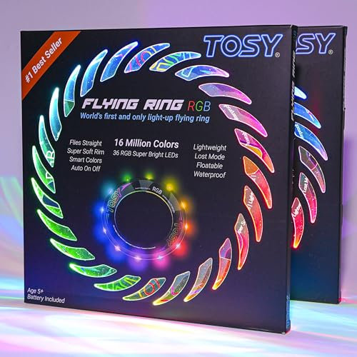 TOSY Fliegender Ring – 16 Millionen RGB-Farben, hell, automatisches Aufleuchten, sicher, wasserdicht, leichtes Frisbee, Geschenk zum Geburtstag, Ostern, Weihnachten für Kinder, 2er-Satz