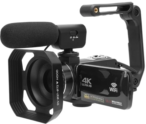Xiuganpo 56 MP 4K-Videokamera, 18-facher Digitalzoom, 3-Zoll-Touchscreen, Weitwinkelobjektiv, Stabilisator, Mikrofon, 2 Batterien, 128 GB, USB, Nachtsicht, Fernbedienung, WLAN, PC-Kamera