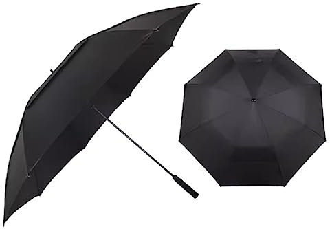 FLNOZAMZ 145 cm/57 Zoll Golfschirm, doppellagiger Business-Regenschirm für Herren, halbautomatischer atmungsaktiver Regenschirm, geeignet für 2–3 Personen, Männer und Frauen (Black)