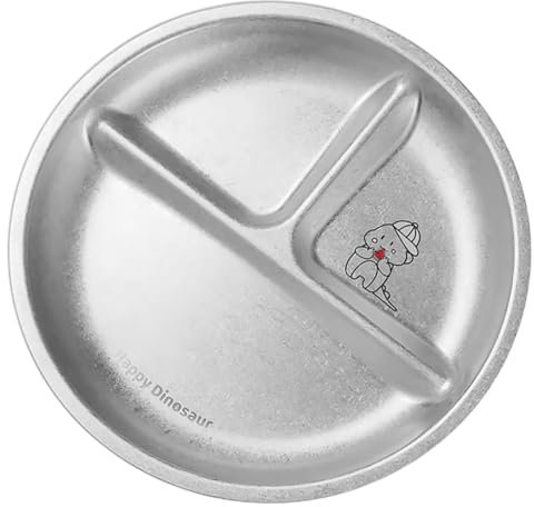 IMIKEYA Assiette Bébé en Acier Inoxydable avec 3 Compartiments 20.8cm Plateau Repas Enfant Réutilisable Assiette d'Alimentation pour les Enfants en Âge pour le Déjeuner et le Camping