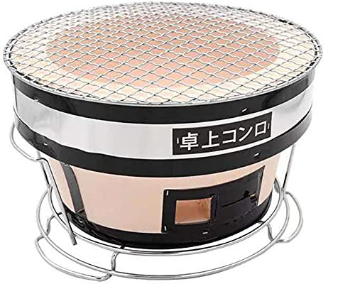 XWBLDBDFC Runder Tischkohlegrill, japanischer Keramik-Ton-Grill, tragbarer Grillofen, Holzkohlekocher für drinnen und draußen, Holzkohlegrill
