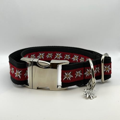 Jimmy und Katz Hundehalsband Edelweiß rot 35-58cm x 3cm