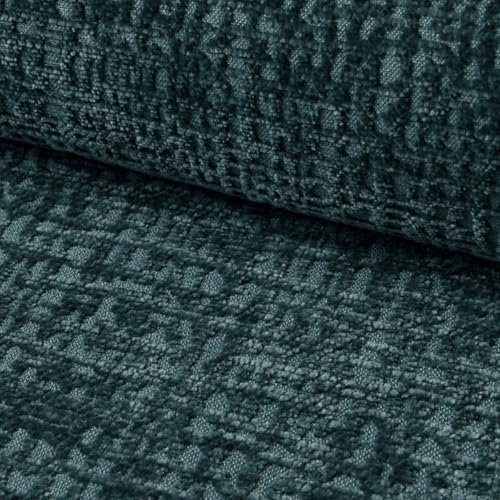 Fabreco FROLISA Polsterstoff - 1M x 142cm - Chenille-Stoff mit Muster, Dekostoff Meterware, 142 cm breit, strapazierfähiger Möbelstoff für Wohnzimmer, Gewicht 370g/m² - Türkis