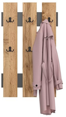 KUBUTKU Wandgarderobe Garderobenpaneel mit 6 Haken für Flur 100x60 cm (Grafit/Eiche Wotan)
