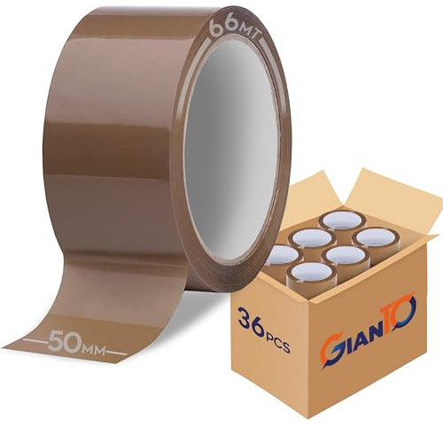 GIANTO 36 Rotoli di Nastro Marrone Adesivo - 50 mm x 66 metri Rotolo in Acrilico per Pacchi, Cartoni, Imballaggio, Spedizioni, Avana, Made in Italy (Set 36 pz)